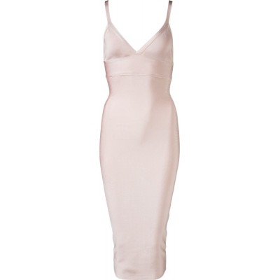 'Jhene'  midi nude bandage jurk diepe v-neck